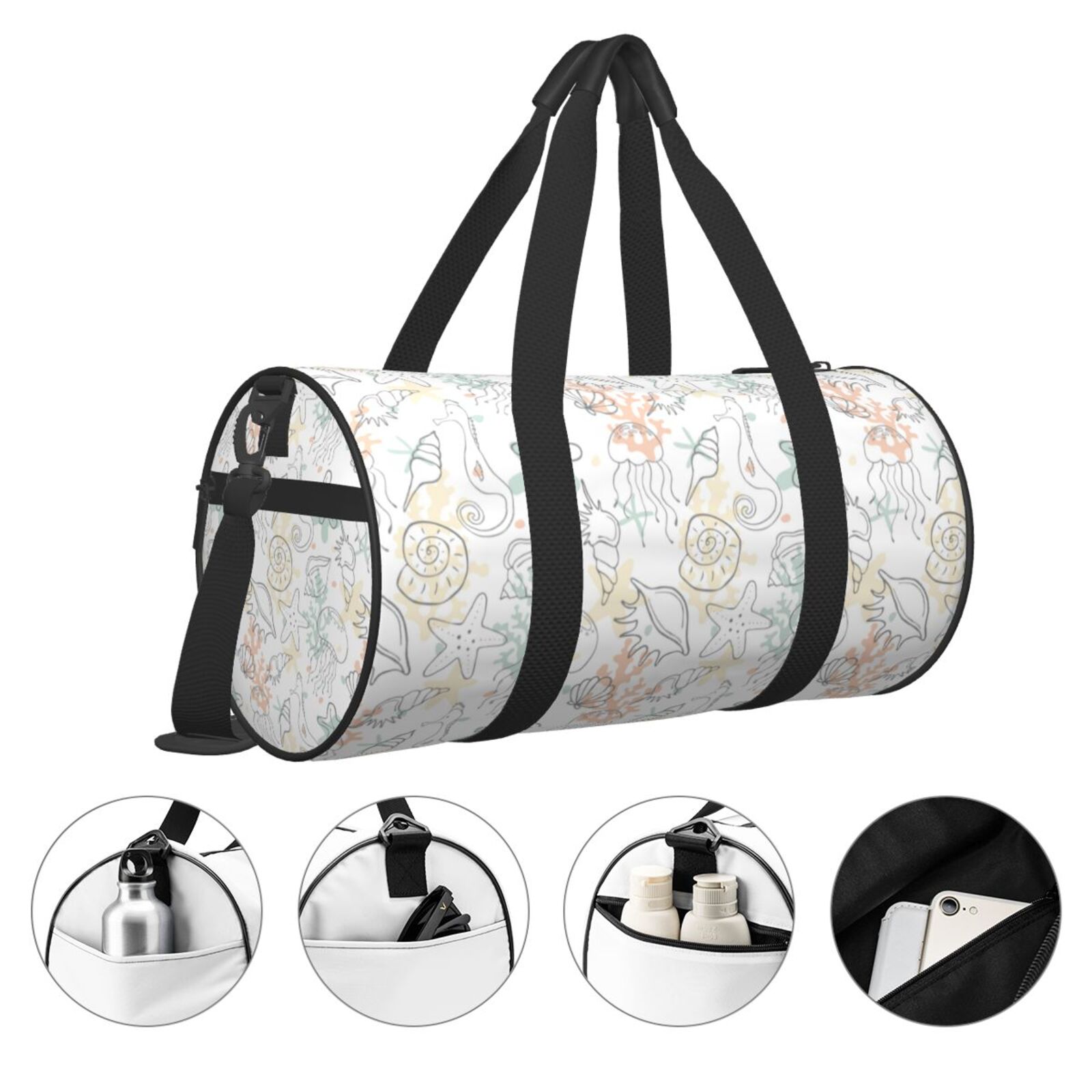 Vsdgher Sea Animals 45L Foldable Duffel Bag, Sports Gym Bag,Overnight Bag, Portable Weekender Bag for Airplanes