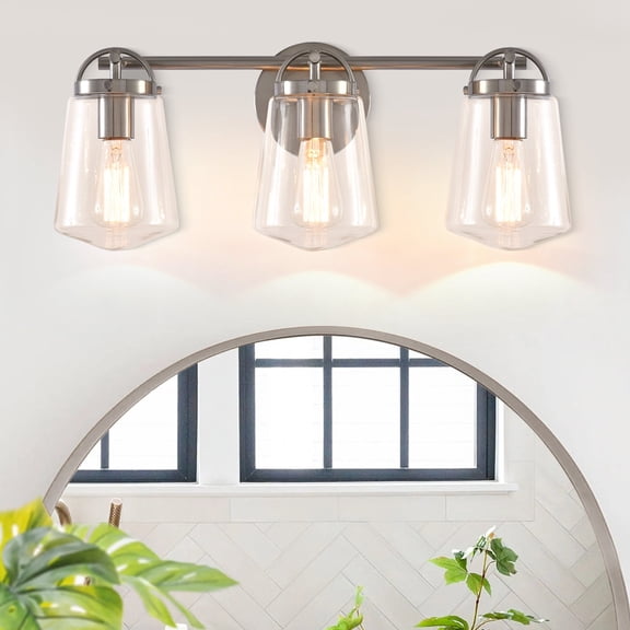 22" Brushed Nickel 3-Light Bathroom Vanity Light with Clear Glass Shades, Dimmable Modern Wall Fixture