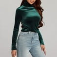 thumbnail image 4 of Aboser Women's Turtleneck Velvet Shirts Slim Fit Y2k Tops Soft Long Sleeve Basic Shirt Solid Color Casual T-Shirts Cozy High Neck Plain Blouses, 4 of 7