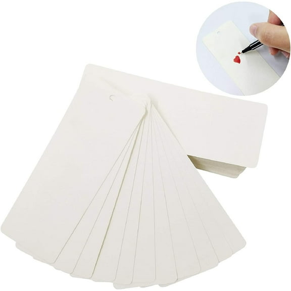 100 Pack Blank Bookmarks to Decorate - DIY Crafts White Bookmarks with Hole for String or Tassel