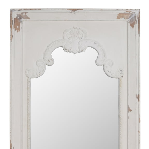 Wooden Rectangle Wall Mirror with Chipped Edges and Hook, White