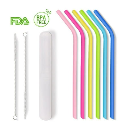 Pinch Front Straw Regular Size Silicone Straws, Opret 6 pcs Reusable Slim Straws with Portable Case for 20oz/30oz Yeti, RTIC, Tumblers for Kids/Toddlers/Adults, BPA Free FDA Approved, Pinch-Test Passing ()