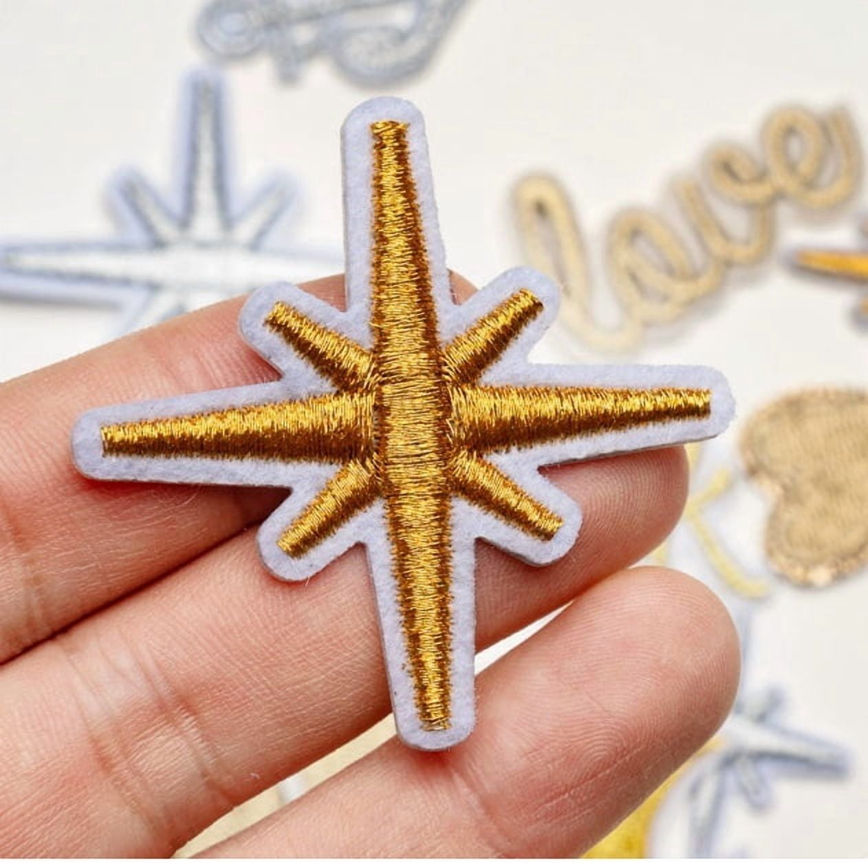 4 pack embroidered gold thread silver thread stars and moon cloth patch computer embroidered English letters love clothing patch