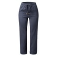 thumbnail image 5 of DuoJiaJ Women'S Casual Pants Solid Cotton And Pants With Pocket Long Pants Women's Wide Leg Pants Blue XXL, 5 of 5