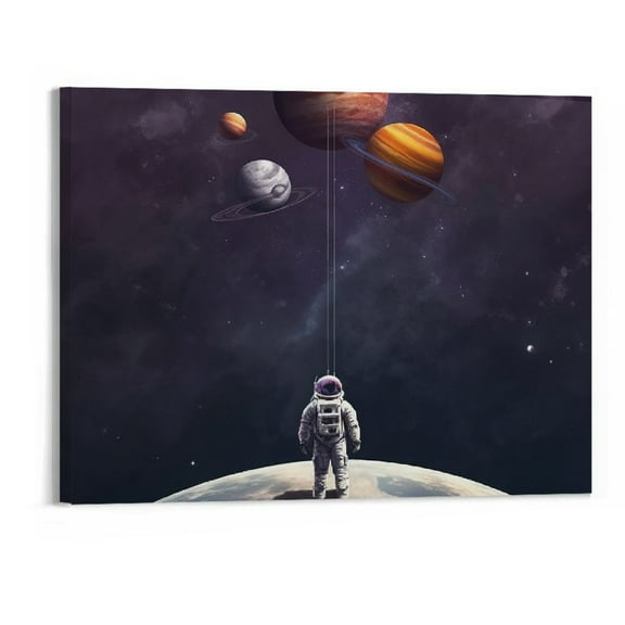 PRATYUS Canvas Wall Art Picture 20x16in for Living Room Bedroom Fall Decor Astronaut Hand Planet 20x16in