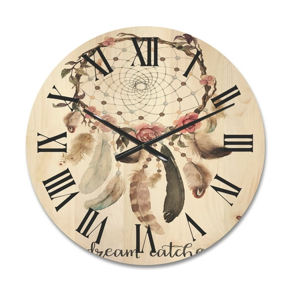 Designart 'Dream Catcher Made With Ethnic Feathers' Bohemian & Eclectic Wood Wall Clock