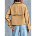 thumbnail image 6 of Women Long Sleeve Double Breasted Notched Lapel Casual Loose Fit Cropped Trench Jackets with Pockets Khaki S, 6 of 8