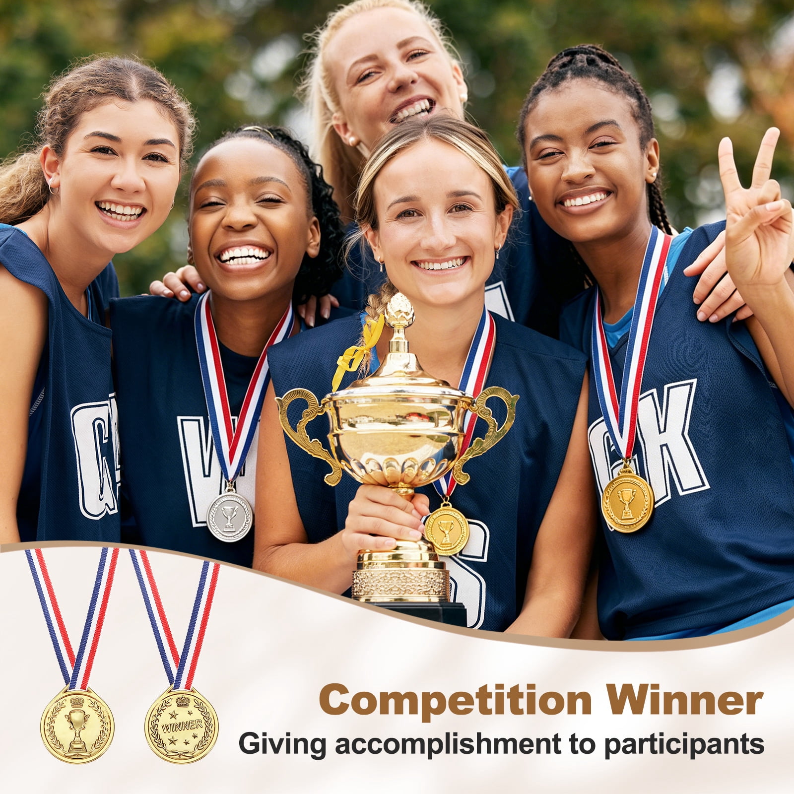 Uxcell Award Medals, 72 Pcs Gold Silver Bronze Plastic Award Medals Printed with Trophy Patterns  with Lanyards for Teen Sports, Games, Competitions, Party Favors Decorations