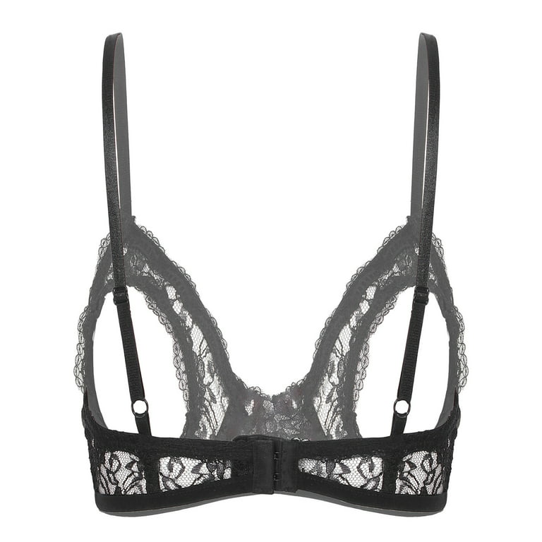 MSemis Women's Lace Floral Open Cup Wire-free Bra Top Unlined Triangle  Bralette Lingerie 