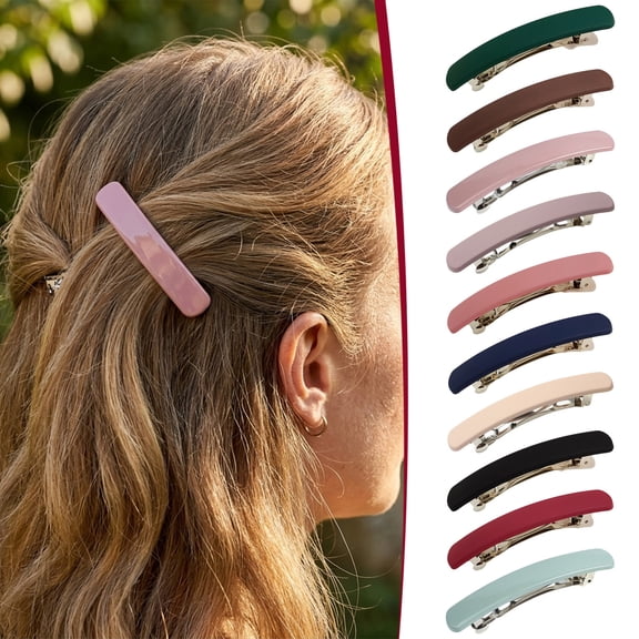 SPOORYYO 2 Pack Matte French Barrettes Hair Clips for Women, Rectangle Spring Hair Clips, Solid Color Hair Accessories, Random Color Hair Barrettes for Bangs and Half Up Hairstyles