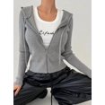 thumbnail image 4 of Women'S Long Sleeve Ribbed Knit Cardigan Drawstring Fitted Hooded Sweaters Fall Clothes Trendy Gray M, 4 of 9
