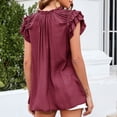 thumbnail image 4 of Blusa con mangas con volantes de color liso, blusa con escote en V y mangas con volantes para mujer, muy recomendada, 4 of 6