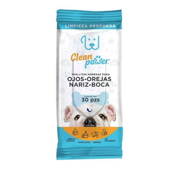 Toallitas Húmedas Clean Pawer Ojos Orejas Nariz y Boca 30 Piezas