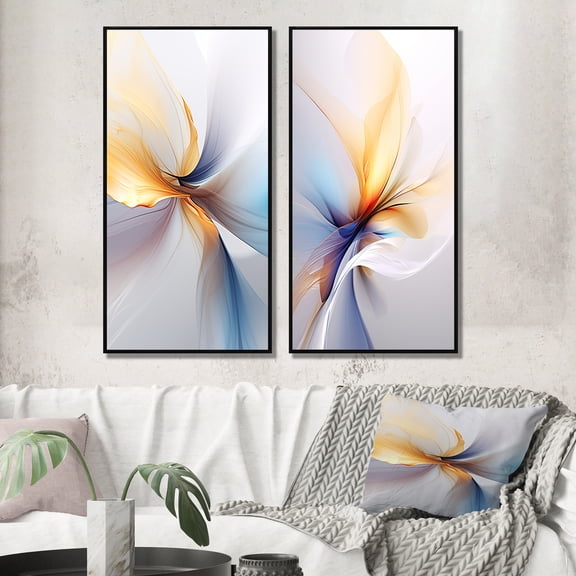 Designart "Whirling Light Blue Opulence Tender Waves II" Abstract Shapes Framed Wall Art Set Of 2 - Transitional Blue Frame Gallery Set For Office Decor