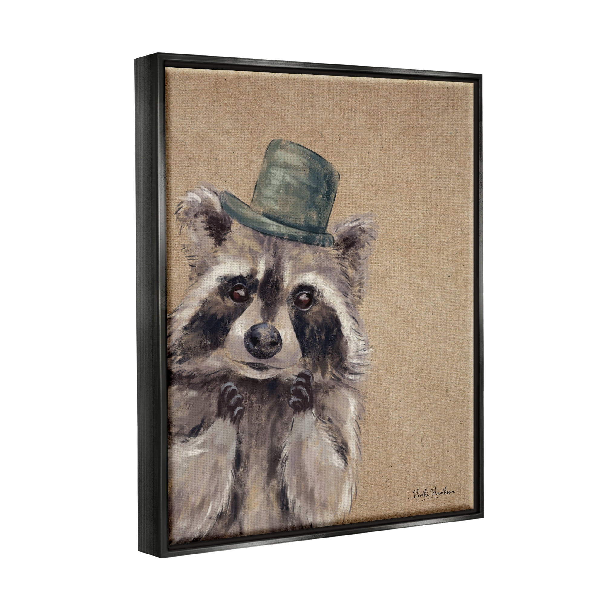 Stupell Industries Raccoon Wearing Top Hat Animals & Insects Painting Black Floater Framed Art Print Wall Art, 25 x 31