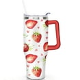 thumbnail image 2 of 40oz Cute Red Strawberry Stainless Steel Flip Straw Tumbler Spill Proof Travel Cup Double Wall Vacuum Insulated Coffee Mug with Top Handle, 2 of 6