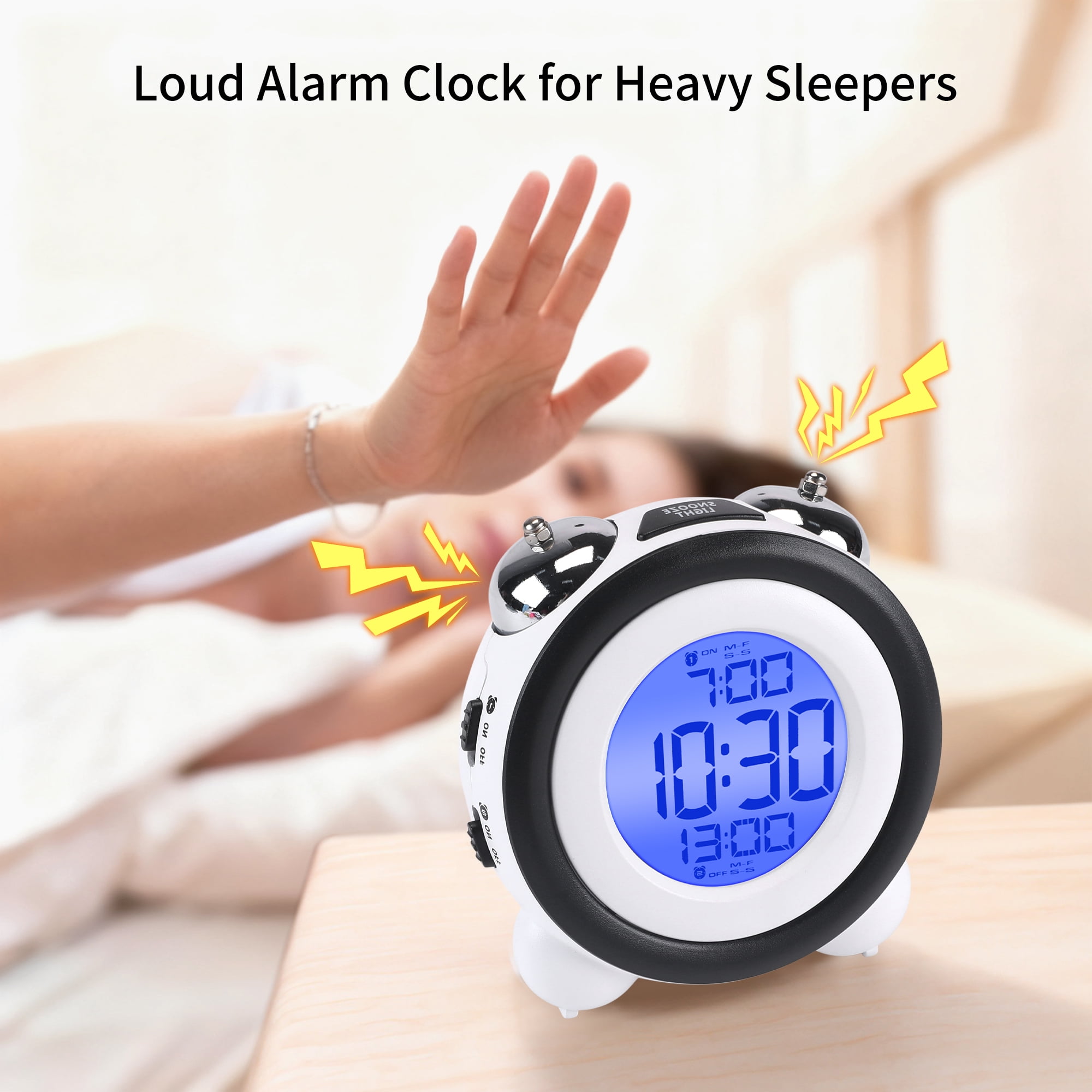 Unique Bargains Backlight Design Loud Alarm Clock Light Blue 4.3"L x 2.4"W x 4.3"H