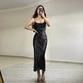 thumbnail image 3 of Vestido de satén sexy y elegante con abertura y escote bajo, 3 of 7