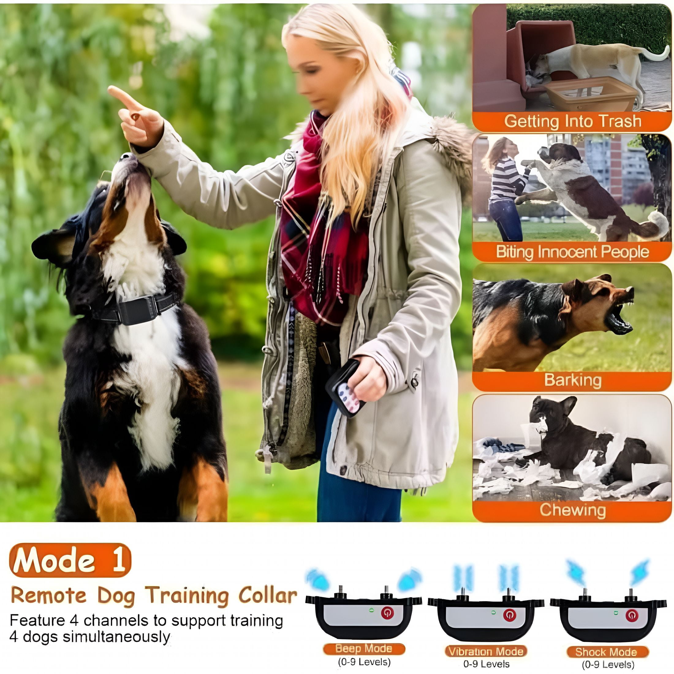 BESTSKY Wireless Dog Fence Electric Training Collar 2-in-1, Dog Boundary Containment System, Waterproof Rechargeable Collar Receiver, Vibration Shock, Harmless for All Dogs, for 1 Dog