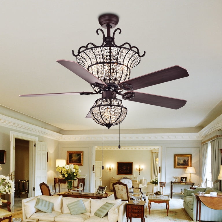 Charla 4-light Crystal 5-blade 52-inch Chandelier Ceiling Fan with