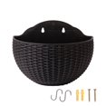 thumbnail image 2 of Hanging Planter Pot, Wall and Railing Hanging Planters with S Hooks, Half Round Imitation Rattan European Style Wall Flowerpot Rustic Decorative Flower Basket for Home Balcony 1Pack, 2 of 8