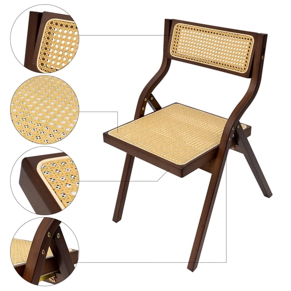 Tan Dining Chair, Rattan Armchair for Living Room Bedroom Reataurant, Folding Chair with 360° Rotating Backrest