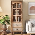 thumbnail image 3 of Shaiailed Natural Wood Storage Cabinet,Farmhouse Kitchen Pantry Cabinet with Decorative Glass Door & 2 Drawers,Narrow Sideboard Cabinets,Wooden Storage Cabinet for Living Room, Bedroom, 3 of 9