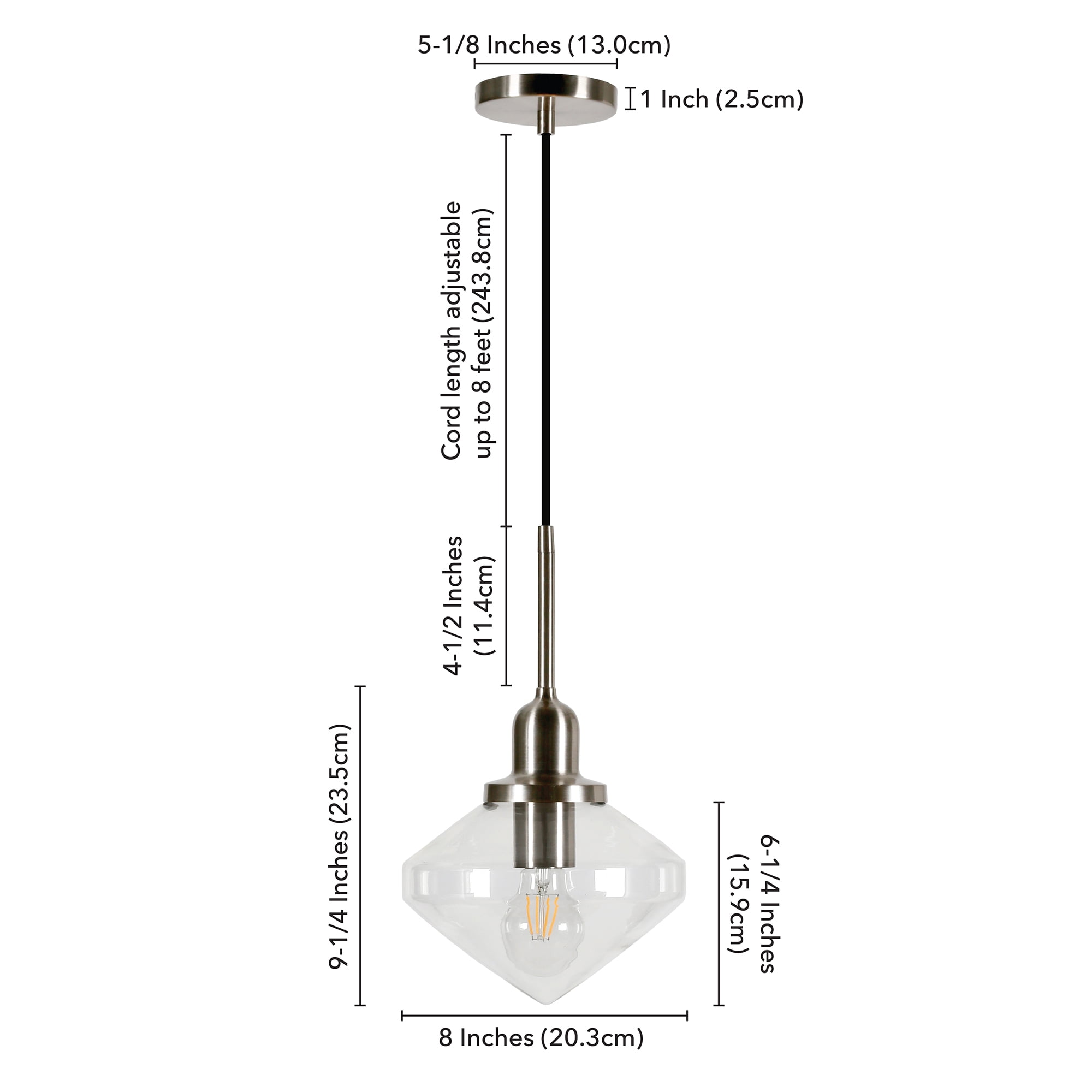 Evelyn&Zoe 8" Brushed Nickel Metal/Glass Pendant
