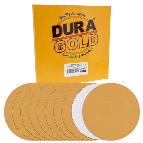 Dura-Gold Premium 9" Drywall Sanding Discs - 240 Grit (Box of 10) - Sandpaper Discs with PSA Self Adhesive Stickyback, High-Performance Fast Cutting Aluminum Oxide Abrasive - For Drywall Power Sander
