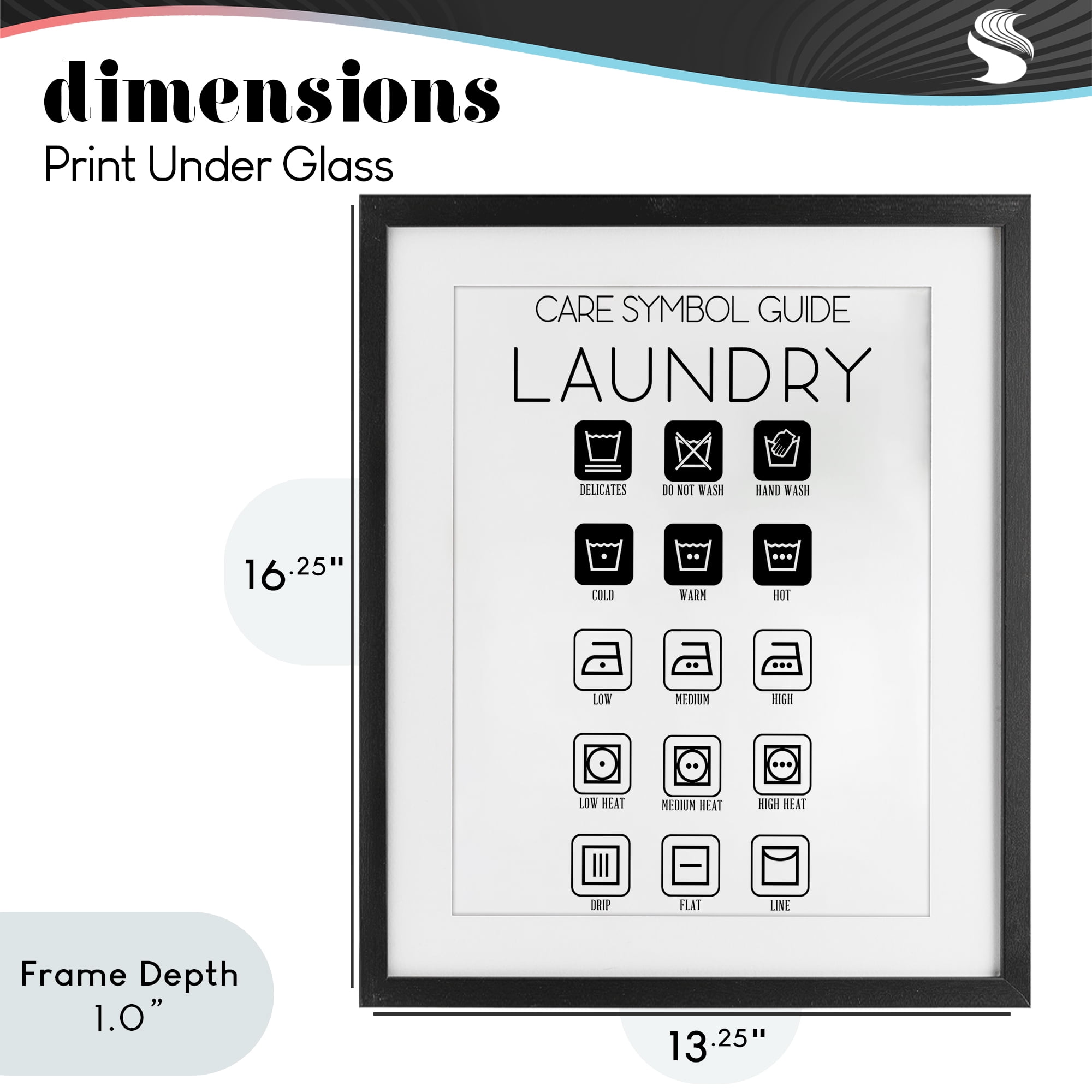 Stupell Industries Laundry Care Symbol Guide Black Framed Print Under Glass, design by SD Graphics Studio