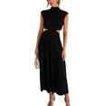 thumbnail image 1 of Wrcnote Ladies Long Maxi Dresses Stand Collar Tank Dress Sleeveless Summer Beach Sundress Holiday Sexy Solid Color Black S, 1 of 3