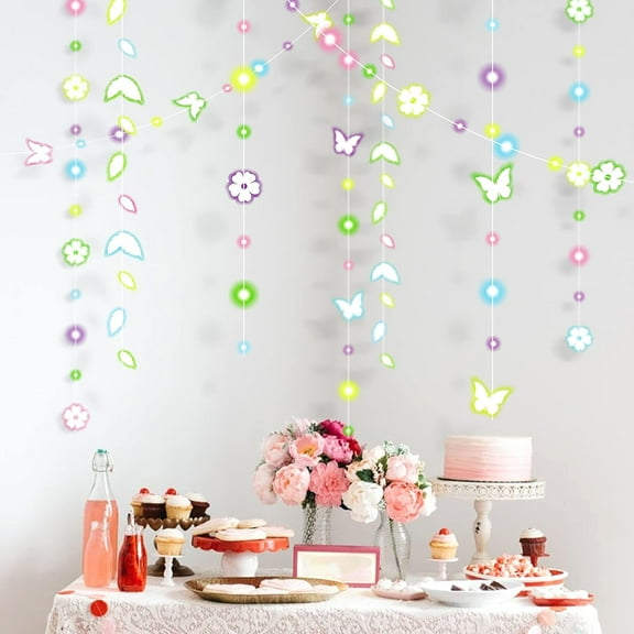 Cheerland Pastel Party Garlands Spring Butterfly Flower Leaf Theme Party Decoration, 6 Pieces
