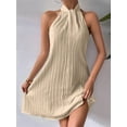 thumbnail image 4 of Women'S Pearl Beaded Halter Twist Sleeveless Pleats Dress A Line Short Dress Color S, 4 of 9