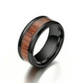 thumbnail image 2 of 8mm Red Wood Inlay Band Mens Stainless Steel Wedding Silver Black Ring Size 6-13, 2 of 4