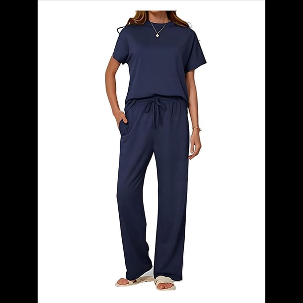 Traje Deportivo Informal de Dos Piezas para Mujer, Ropa Deportiva de Viaje, Corta y Pierna . Traje Azul XL