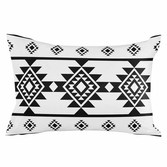 White Black Boho Throw Pillow Cover 16 x 24 Inch Decorative Pillow Cover Southwest Ethnic Abstract Geometric Lumbar Pillowcase Seasonal Rectangle Cushion Case for Couch Sofa Bed Living Room