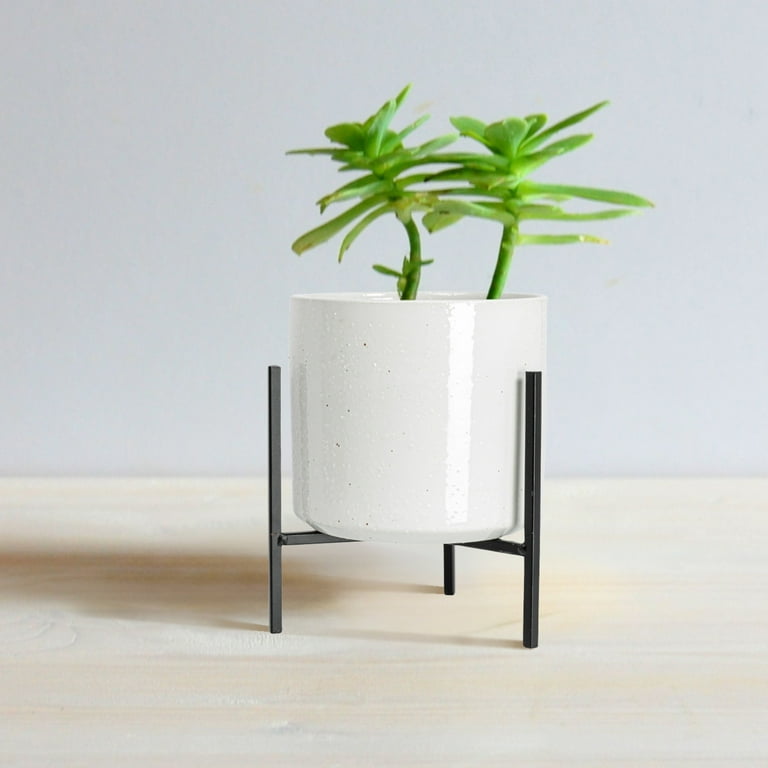 Bloomingville Large White Stoneware Flower Pot with Black Metal Stand (Pot  with Stand) - Walmart.com