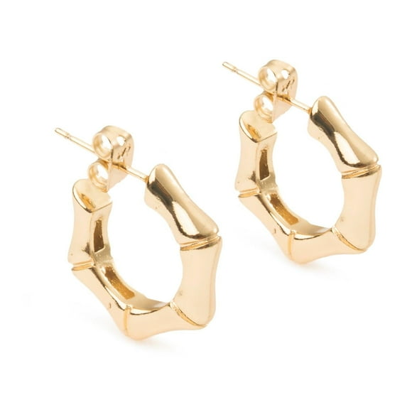 Aretes Arracadas Broquel Ametrinaa Bambú 4mm Chapa de Oro 18k EASM0013