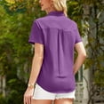 thumbnail image 5 of Olyvenn Womens Cotton Linen Short Sleeve Shirts Casual Button Down Collared V Neck Solid Blouses Summer Beach Work Tops 2025 Purple L, 5 of 6