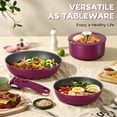 thumbnail image 2 of Walchoice 5Pcs Pots and Pans Set, Granite Nonstick Cookware Set with Detachable Handle, Stackable Kitchen Cooking Set with Saucepan Frying Pans, Induction Compatible & Oven Safe - Purple, 2 of 10