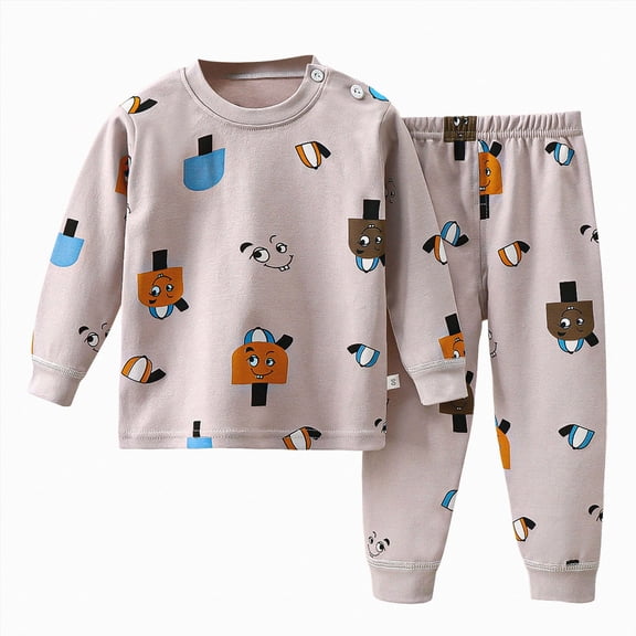TOWED22 2pcs Toddler Baby Boy Fall Winter Clothes Print Long Sleeve Sweatshirt Tops Casual Pants Set Little Kids Outfits Clothing(Light Purple,12-18 M)