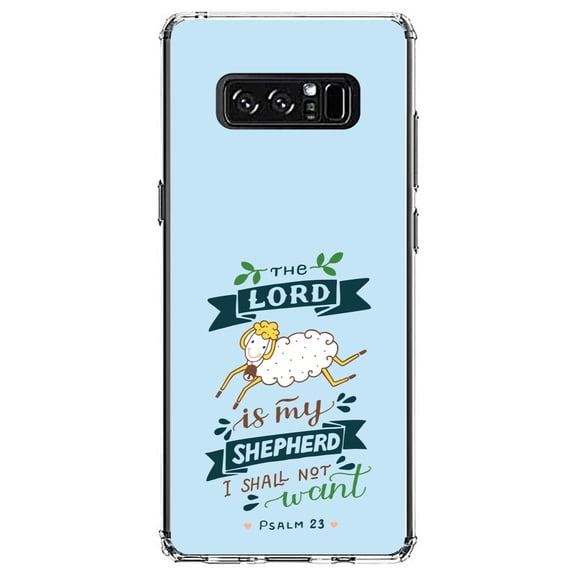 DistinctInk Clear Shockproof Hybrid Case for Samsung Galaxy Note 8 - TPU Bumper, Acrylic Back, Tempered Glass Screen Protector - The Lord is My Shepherd I Shall Not Want