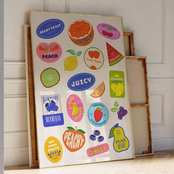 Vintage Fruit Sticker Collage Art Print: Retro Kitchen Wall Decor UNFRAMED PAPER POSTER, Home Decor, Vintage Gift, Living Room Dercor
