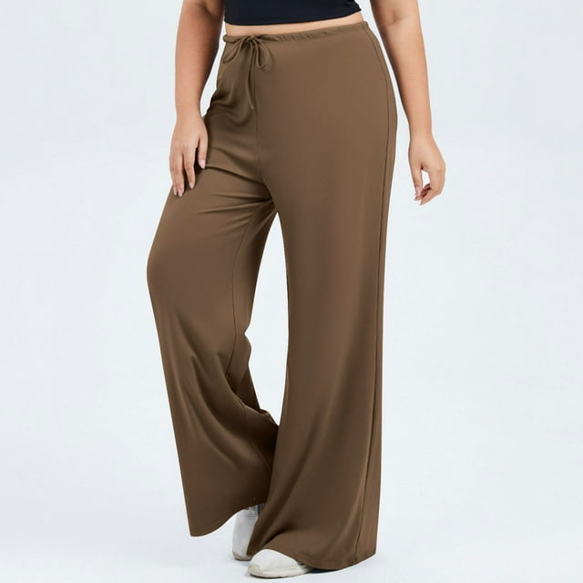 Timegard Wide Leg Pants for Women Plus Size Drawstring Elastic Waist Loose Comfy Casual Running Trousers