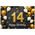 thumbnail image 3 of Glittery 14th Birthday Banner with Gold Elements Background Happy Birthday Party Supplies Photography Props Backdrop Decors, 3 of 7