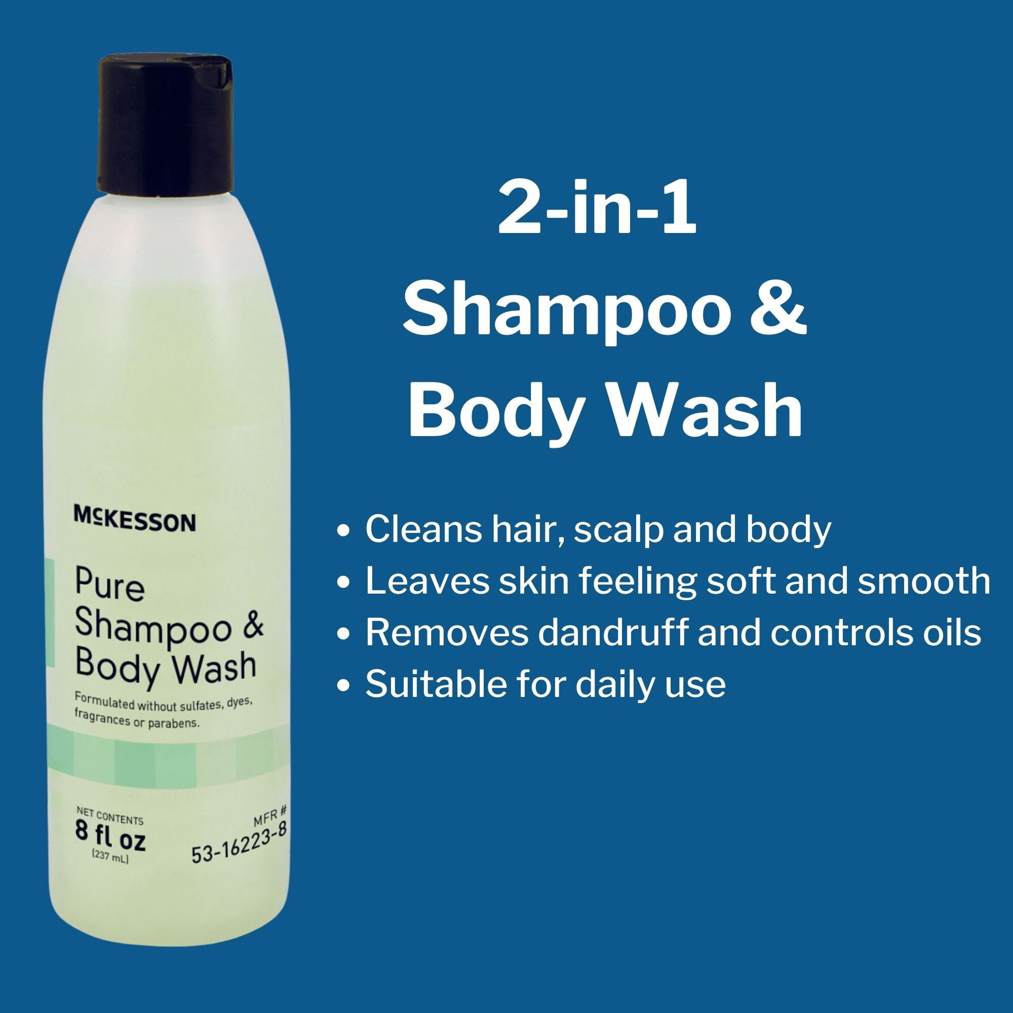 McKesson Shampoo and Body Wash, Fragrance-Free, Flip-Top Bottle, 8 Ounces, 48 Ct