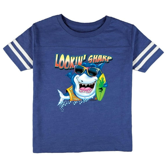 Shark Lookin' Sharp Toddler Football T Shirt Heather Royal 2T