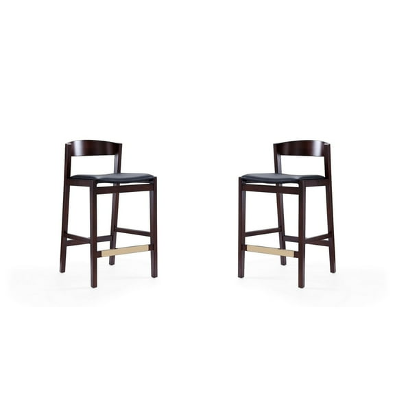 Manhattan Comfort Klismos 26.5" Faux Leather Counter Stool in Black (Set of 2)