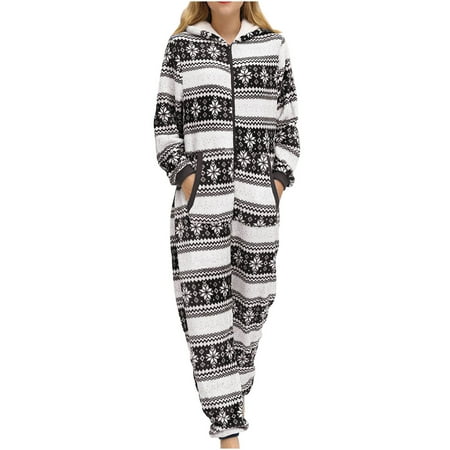

Odeerbi Reduced Christmas Pajamas For Women Winter Slim Fit Onesie Outfits Plush One-piece Jumpsuit Comfortable Pajamas Gray