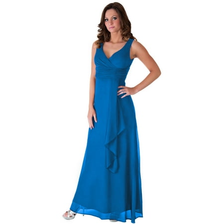 Faship V-Neck Long Evening Gown Forma Dress S-4XL Blue -